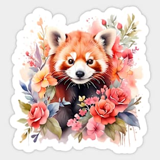A red panda decorated with beautiful watercolor flowers Sticker